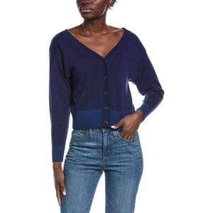 Brodie Cashmere Womens  Dropped-Shoulder Wool & Cashmere-Blend Cardigan, Blue